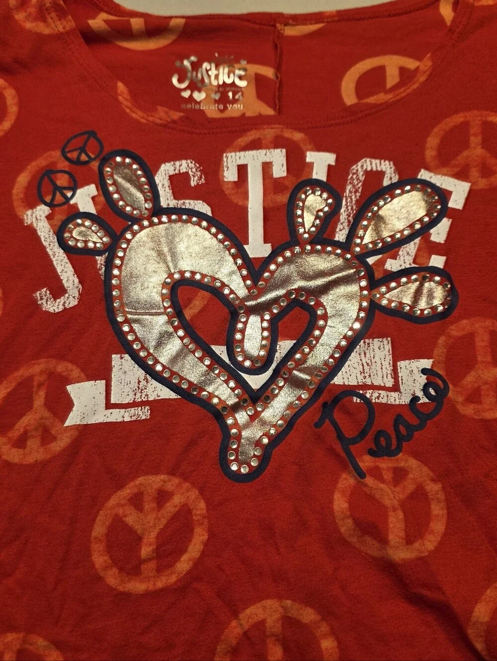 Girls Red Graphic Heart & Peace Sign Tee